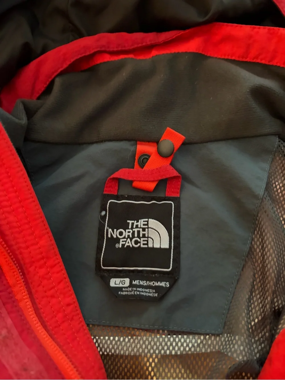 The North Face Men's Red Hooded Raincoat with Contrast Trim